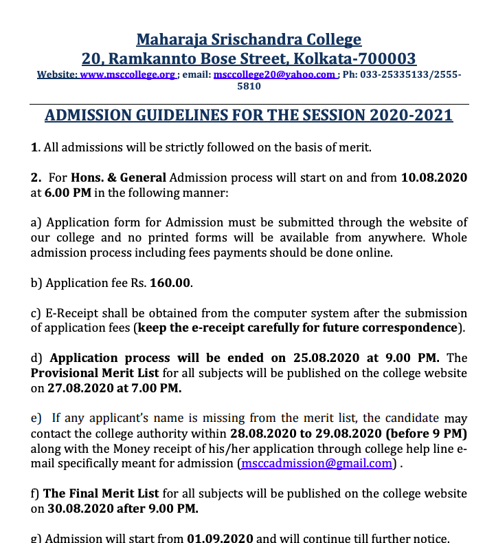 maharaja srischandra college merit list 2020