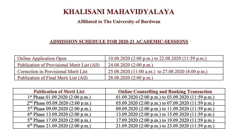 khalisani mahavidyalaya merit list notice 2020 schedule download