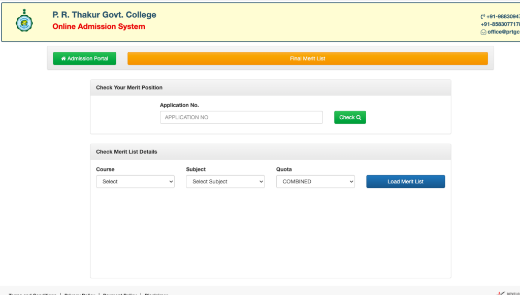 PR Thakur Govt College Merit List 2024 check in this link