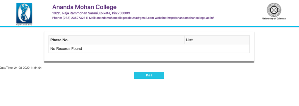 ananda mohan college merit list 2023 downloading screen