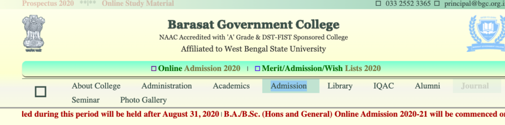 Barasat Govt College admission merit list notice