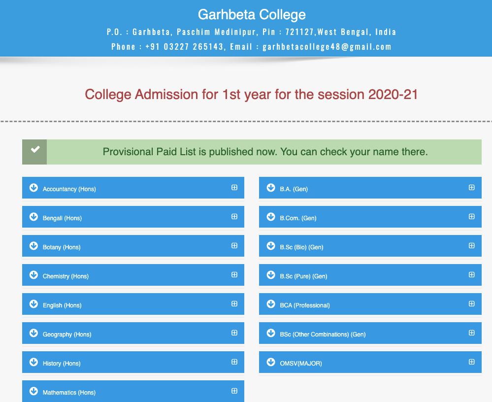 garhbeta college final merit list subject wise 2023