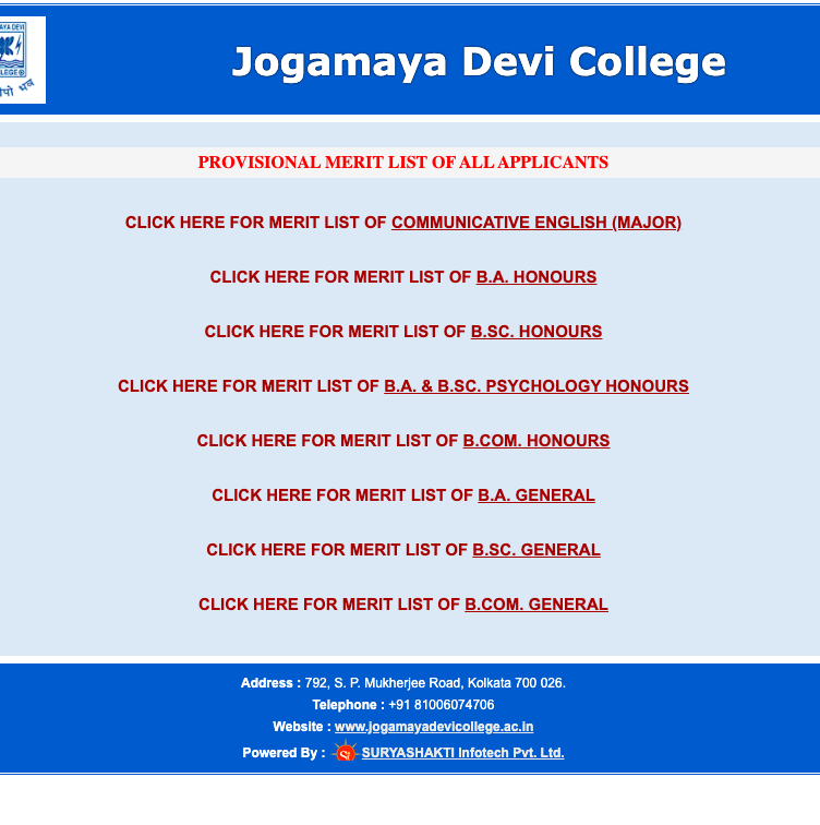 jogamaya devi college merit list download window