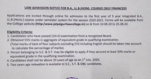 Jalpaiguri Law College Merit List 2023 Published here