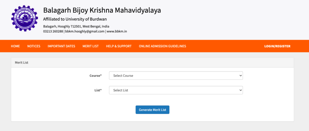 Balagarh Bijoy Krishna Mahavidyalaya merit list 2024 jirat college admission provisional list