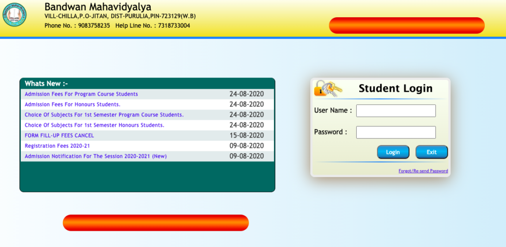Bandwan Mahavidyalaya Merit List downloading process screen