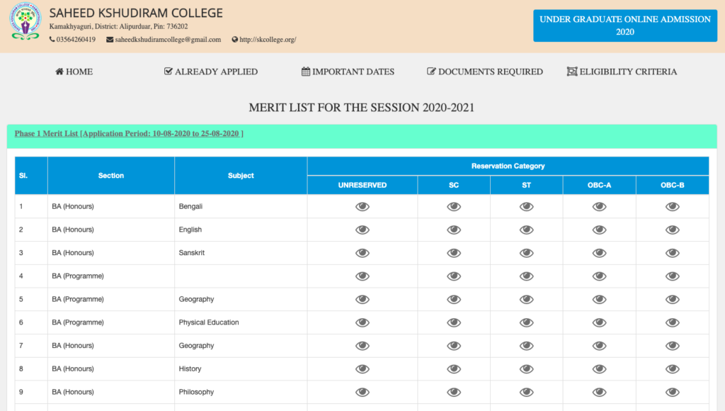 Kamakhyaguri Saheed Kshudiram College Merit List 2023  download links