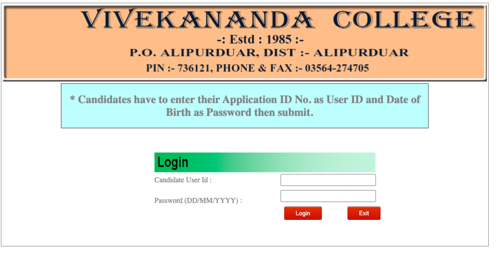 Alipurduar Vivekananda College Merit List  e-counseling list
