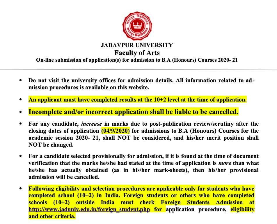 jadavpur university ba merit list preparation process
