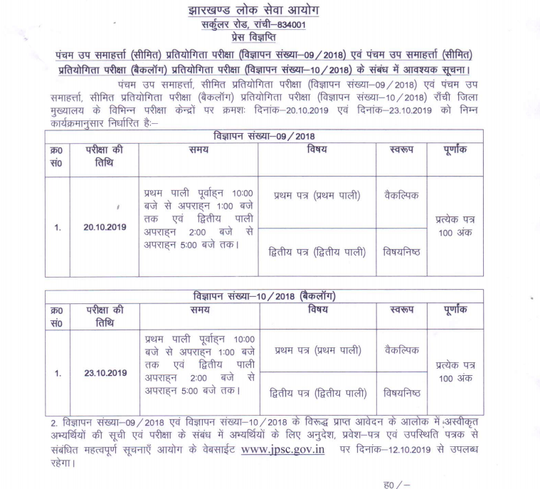 jharkhand deputy collector exam result 2023 cut off marks publishing date