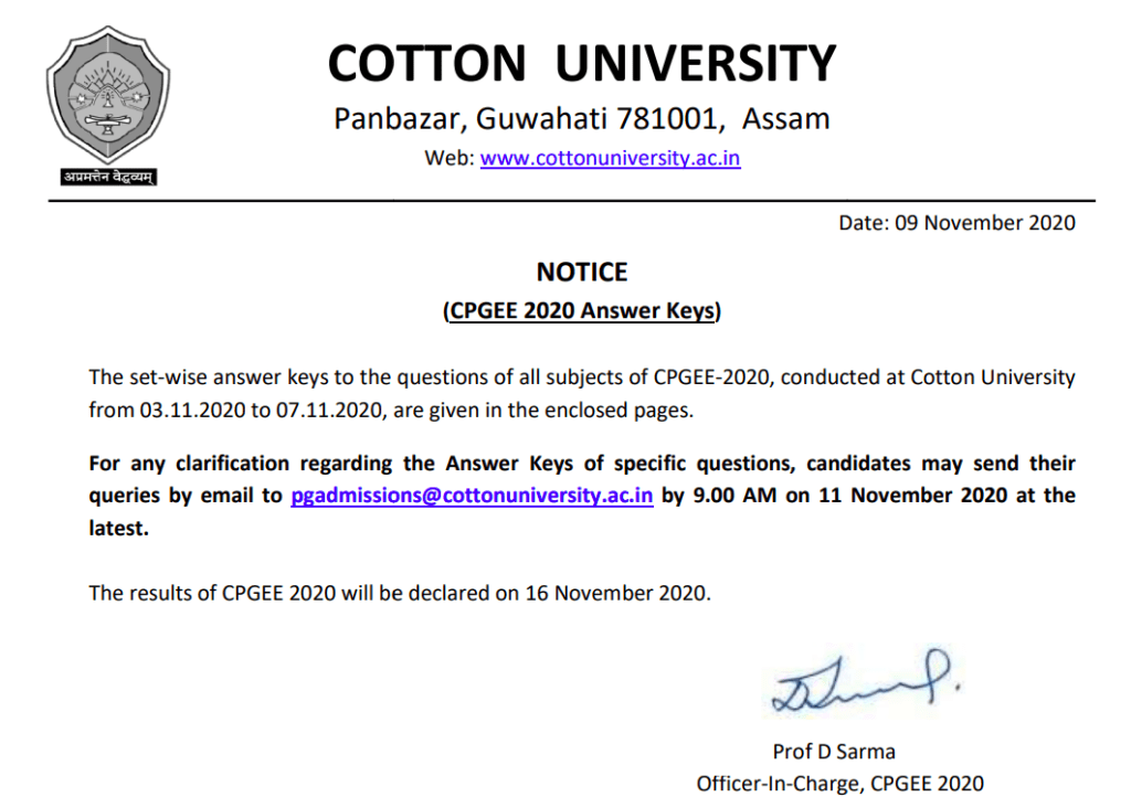 Cotton University CPGEE Merit List 2020 published here today
