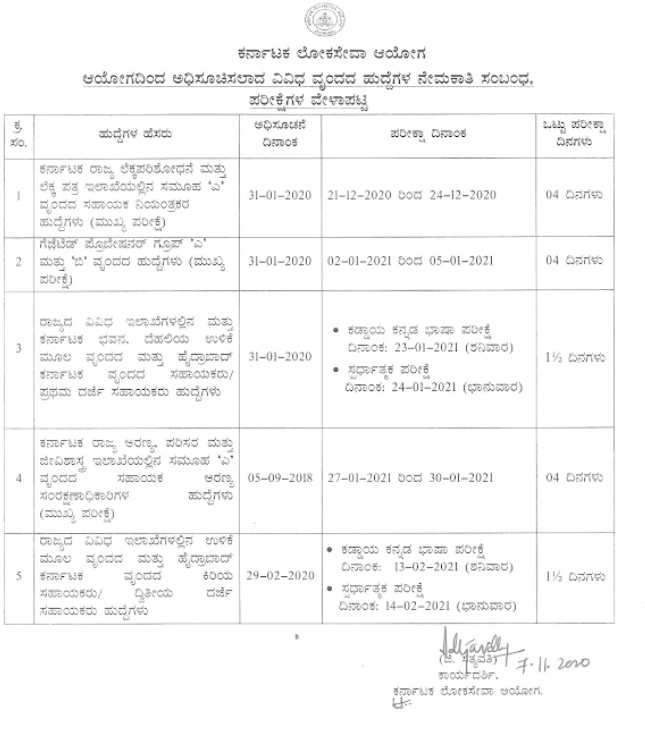 KPSC SDA FDA exam date notice 2021 download