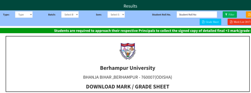 Berhampur University Result 2023 Download check online