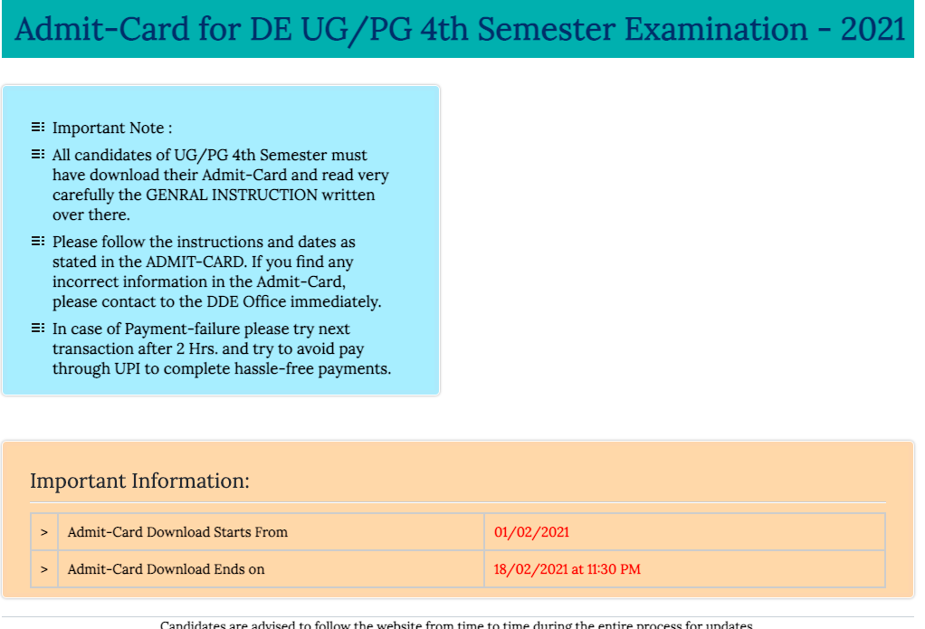 NBU Admit Card 2021 4th Semester {Out} nbuexams.net