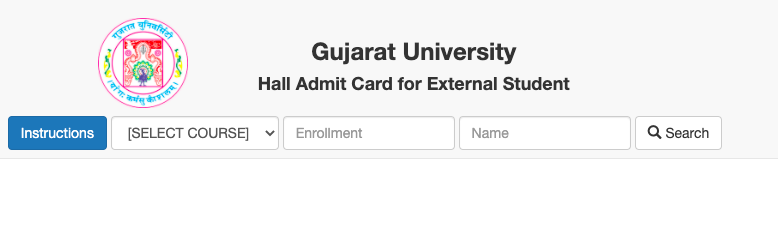 gujarat university external hall ticket downloading screen