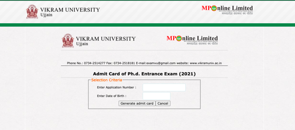 Vikram University Admit Card 2023