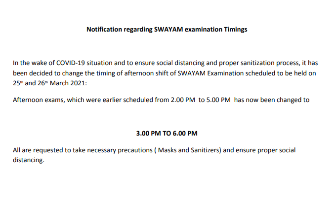 swayam exam date 2023 schedule change notice