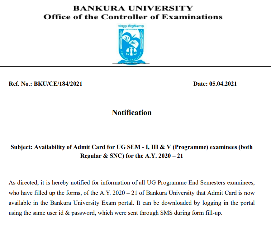 Bankura University Admit Card 2023