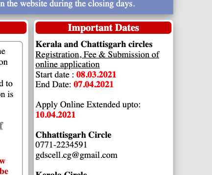 last date of chhattisgarh postal circle cycle 3 gds online application form extended notice 2023