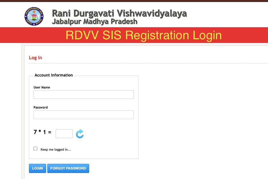 RDVV Sis login information window