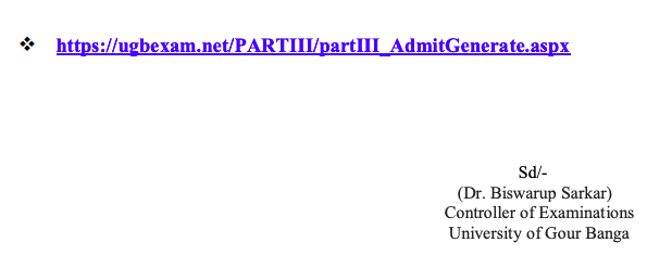 ugb admit card semester exam pdf file uploaded 2023
