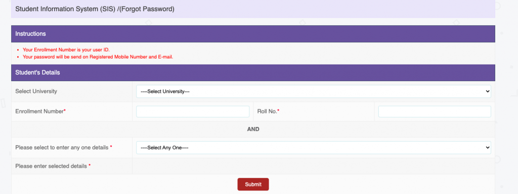 Jiwaji University SIS Registration ONLINE 