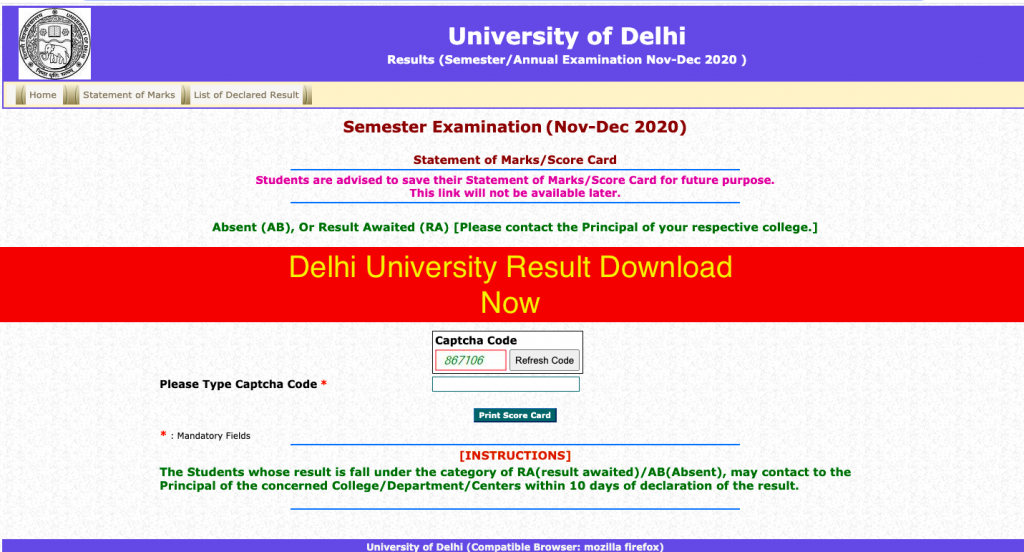 Delhi University Result 2023
