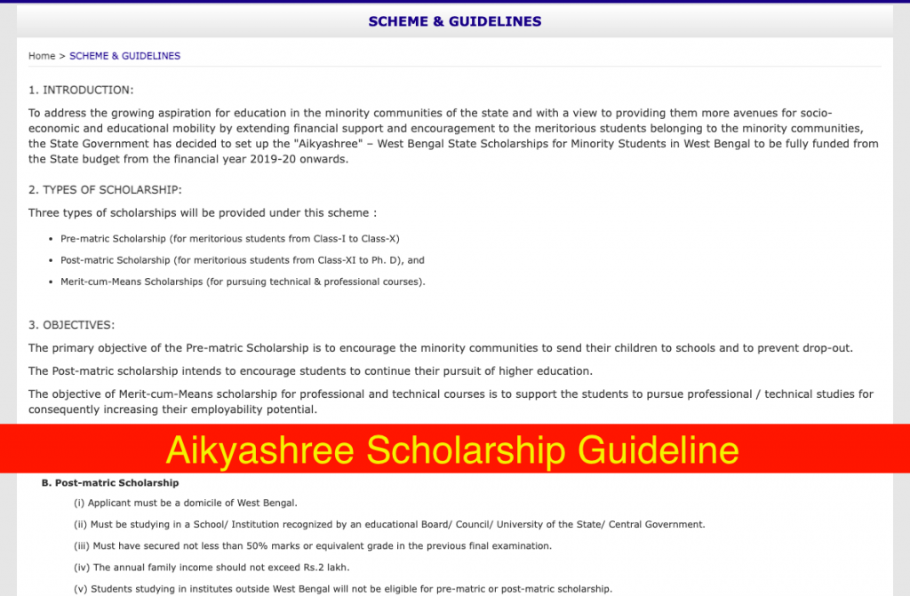 Aikyashree Scholarship Guidelines