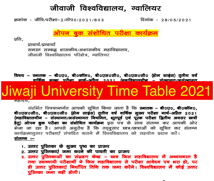 Jiwaji University Time Table 2023