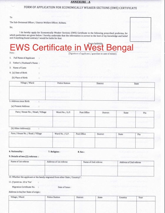 EWS Certificate in West Bengal 2023