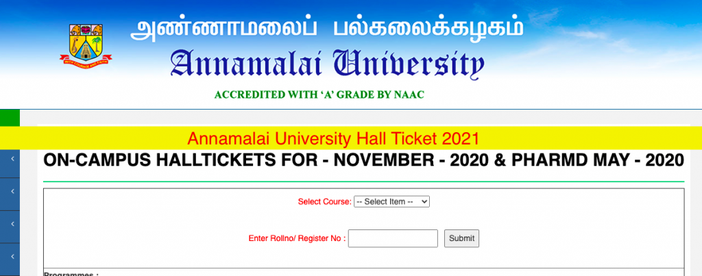 Annamalai University Hall Ticket 2023