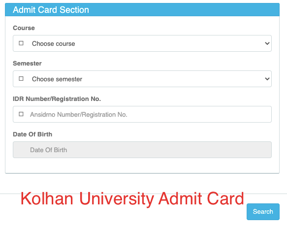 Kolhan University Admit Card 2024 Download