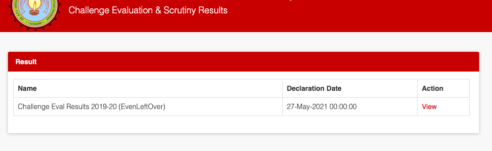 latest declared results of challenge evaluation & scrutiny exam