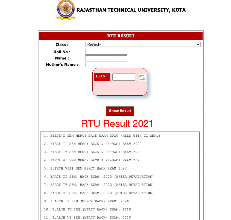 RTU Result 2023; Rajasthan Technical University Semester Result