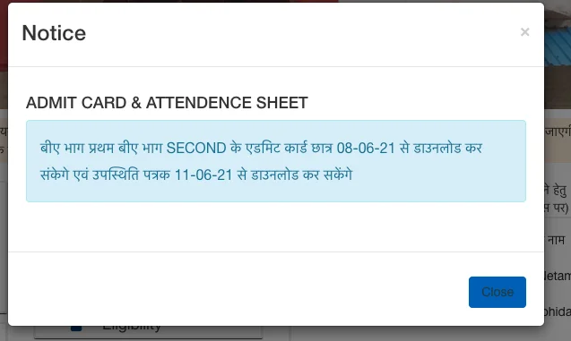 official notice regarding BU CG Attendance Sheet & Admit Card - for BA Part 1 Part 2