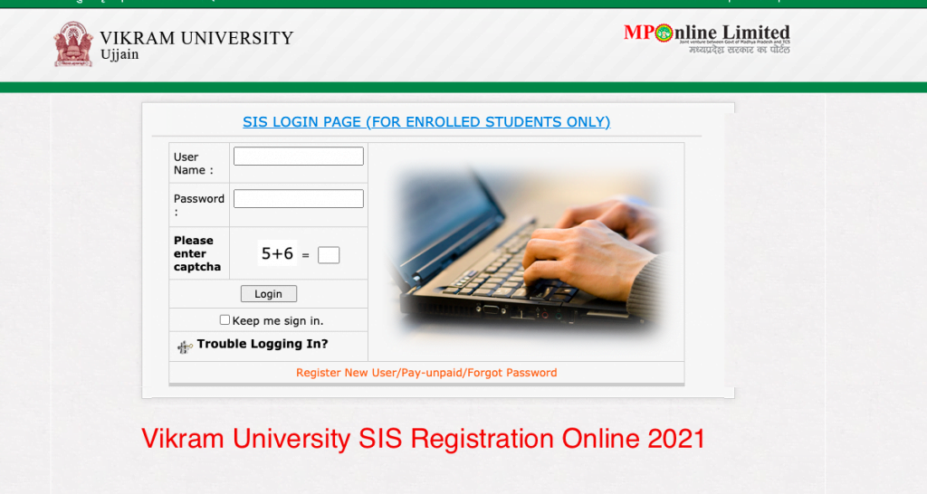 Vikram University SIS Registration Online 2023