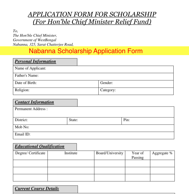 Nabanna Scholarship 2022 Application form