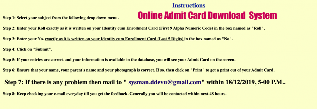 Vidyasagar University Admit Card downloading official guideline