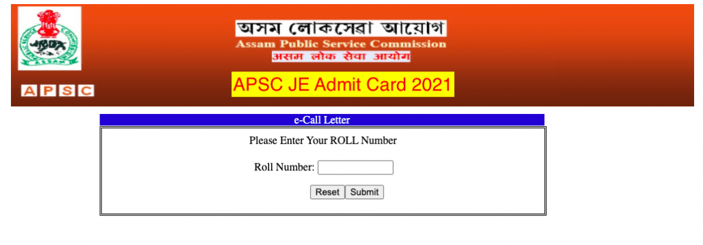 APSC JE Civil Mechanical Electrical Admit Card 2023