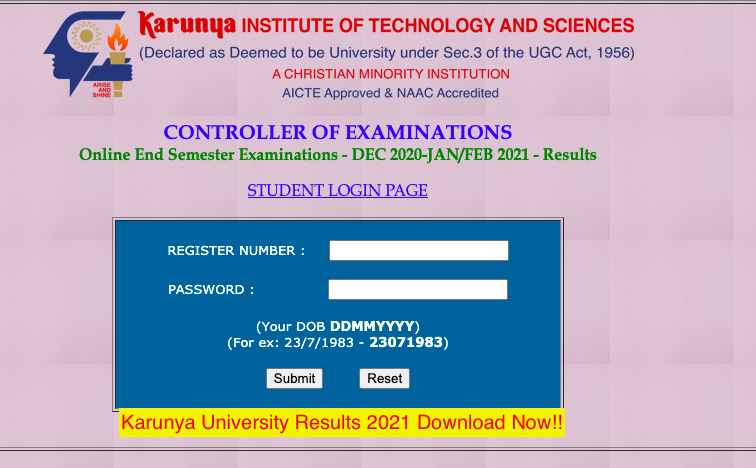 Karunya University Results 2023