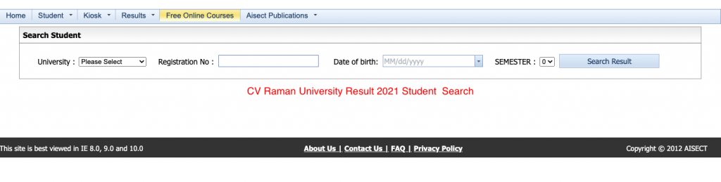 CV Raman University Result 2022; BCA PGDCA 
