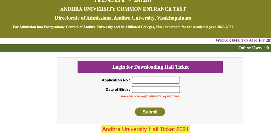 Andhra University Hall Ticket 2024