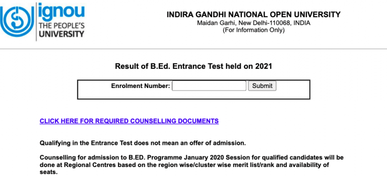 IGNOU B.Ed Merit List 2024 Cut Off Marks, Entrance Result {Released}