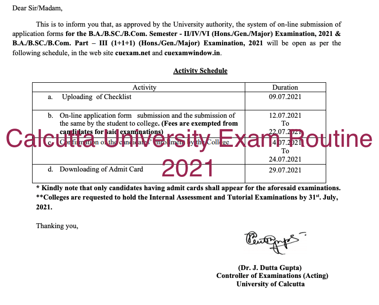 Calcutta University Exam Routine 2022 [Out] CU 2nd 4th 6th Semester Date