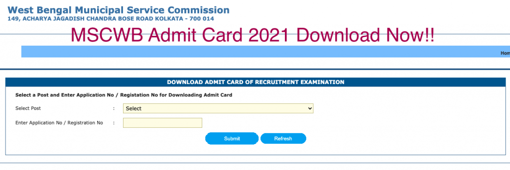 MSCWB Admit Card 2023 download links kolkata municipal corporation