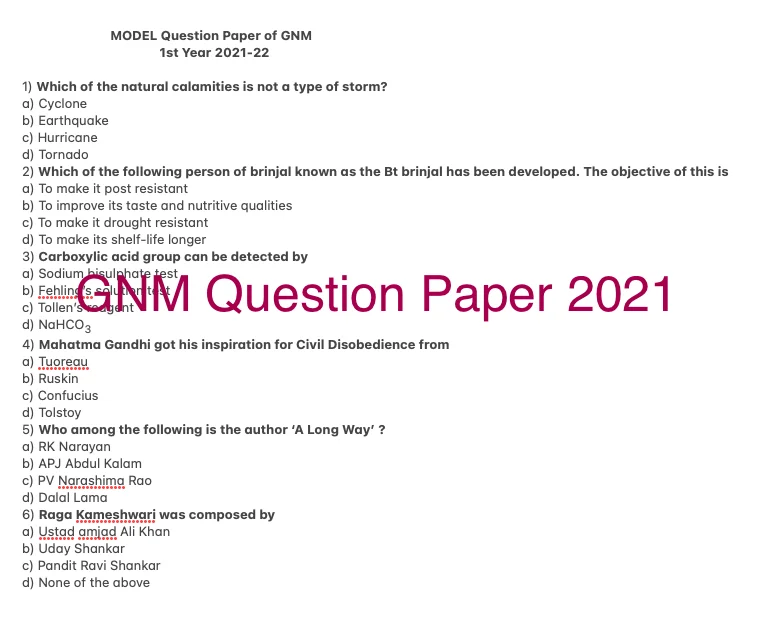 GNM Question Paper 2024