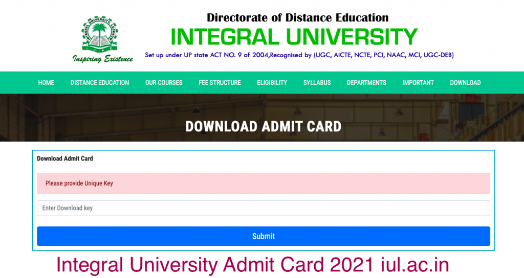 Integral University Admit Card