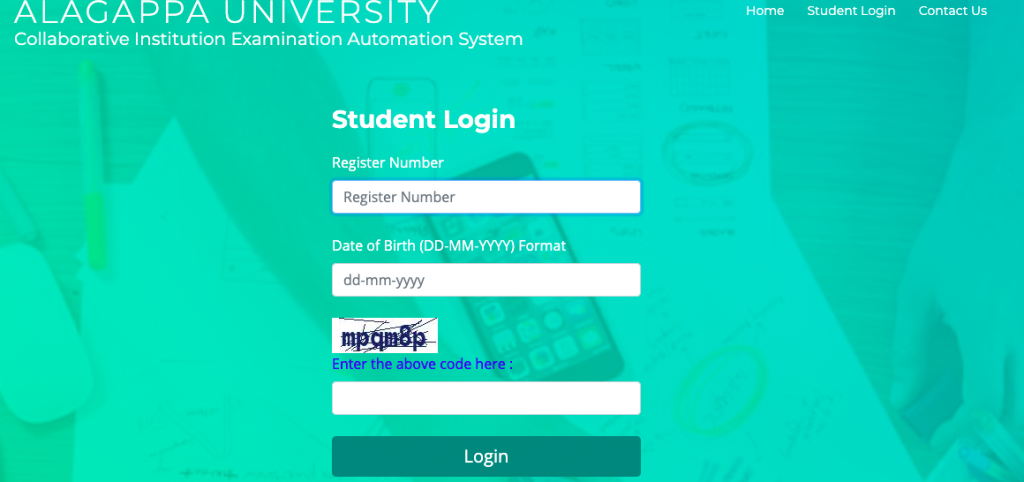 downloading & login screen for students to download alagappa university exam hall ticket dde