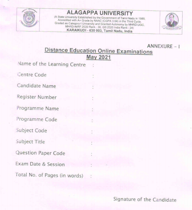 Alagappa University Exam Time Table 2023;