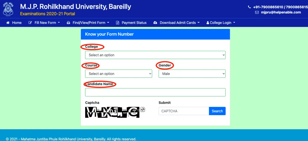 MJPRU Exam Form 2023